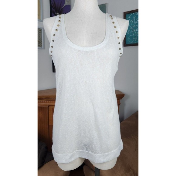 Pool Tops - Pool Brand Womens Semi Sheer Ivory Tank Top with Brass Style Stud Accents Size M